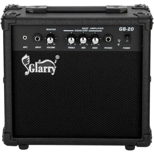 GLARRY 20W Watts Portable Electric Bass Combo Amp - Plastic & Wood Speaker (11.42 x 4.45 x 10.63 inches) for Beginners' Practice Trips, with Noise Protection, Headphone MP3 Input, Bass, Volume, Treble & Middle Controls (TikTok Shop Back to School)