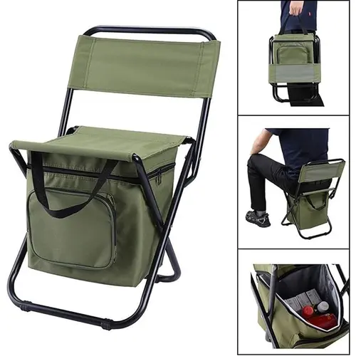 Portable Folding Fishing Chair with Cooler Bag, Compact Fishing Stool, Foldable Camping Chair, Durable Oxford Fabric Sport Outdoor Chair, Supports Up to 440 lb, Suitable for Travel, Camping, Hunting and Hiking