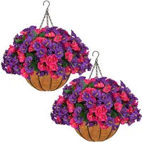 2 Pcs Artificial hanging plant and flower basket, perfect for spring and summer outdoor decoration.  Features realistic silk morning glory flowers, UV-resistant, and suitable for porches, patios, balconies, and gardens. summerwins