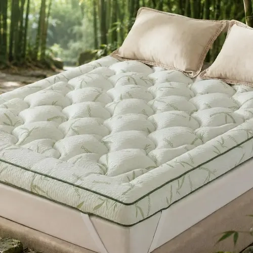 Raybee Queen Bamboo Cooling Mattress Topper - Quilted Box Cyclone Design, 2"/4" Thick, 500-1200GSM Down-Alternative Microfiber, 4 Elastic Corner Straps, Machine Washable, Breathable, Back & Joint Pain Relief, Ideal for Dorms, RVs, All Sizes