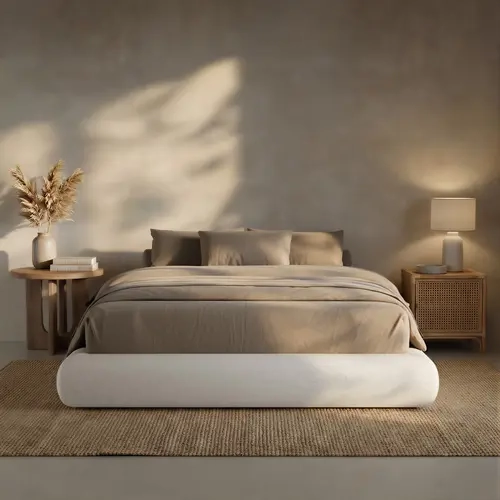 RECCI AirFrame Modern Curved Upholstered Platform Bed Frame - Queen Size, Pre-Assembled, No Headboard, Low Profile, No Box Spring Needed, Metal & 5" High-Resiliency Cushioned Foam, Plush Edge, OEKO-TEX Certified Safe Materials, Modern Bedroom Furniture, O