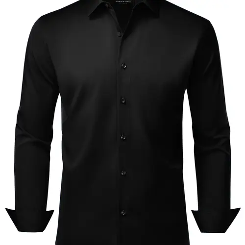 Alimens&Gentle Men's Dress Shirt Long Sleeve Stretch Wrinkle Free Soft Touch Subtle Shine Button Down Shirt for Wedding Formal Business Casual
