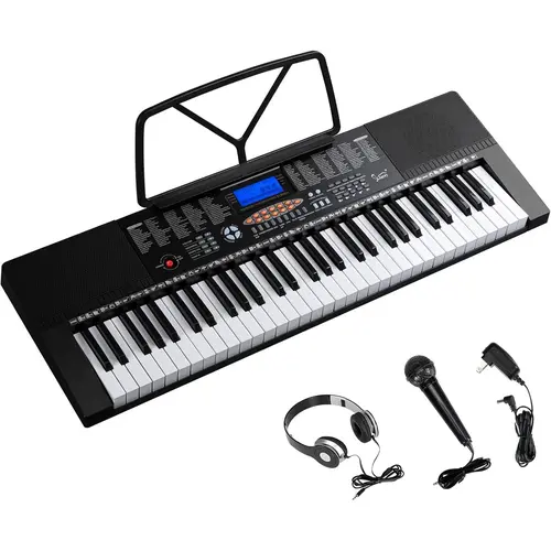 GLARRY 61-Key Portable Electronic Piano Keyboard for Beginners - LCD Screen, Microphone, Headphones, Sheet Stand, Power Supply, 3 Teaching Modes, Built-In Speakers, Dual Keyboards for 4-Handed Playing (TikTok Shop Back to School, for Music Lessons)