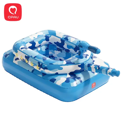 QPAU Kids Polyvinyl Chloride (PVC) Tank Pool Float with Water Cannon, 0.35mm Extra-Thick Durability, Cozy Cushioned Seat, Quick Inflation Valves, Repair Kit, 3-9 Yrs, Camouflage/Blue/Pink Pool Water Battle Birthday Gift giftideas