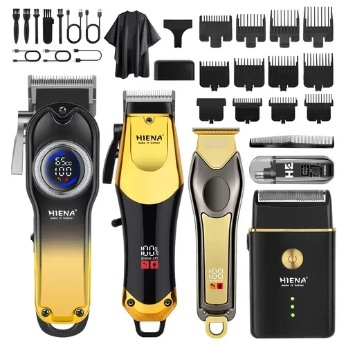 HIENA Professional Men's Cordless Hair Clipper Barber Kit - Multi-Groomer Set with Magnetic Blade Trimmer, Foil Face Shaver, Nose Trimmer, 5V USB-Rechargeable 1500mAh ABS Battery, USB Recharge Functionality