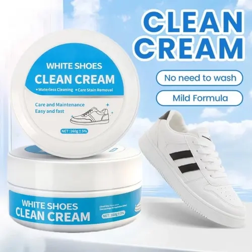 Footwear Cleaner Cream (1-Count, 160G±5G) with Built-In Sponge, Car & Leather Safe Mild Eco-Friendly Deep-Cleaning Compound, Active Ingredients & Antioxidants, No-Wash Non-Irritating for Car Interiors & Sneakers, Eliminates Stains
