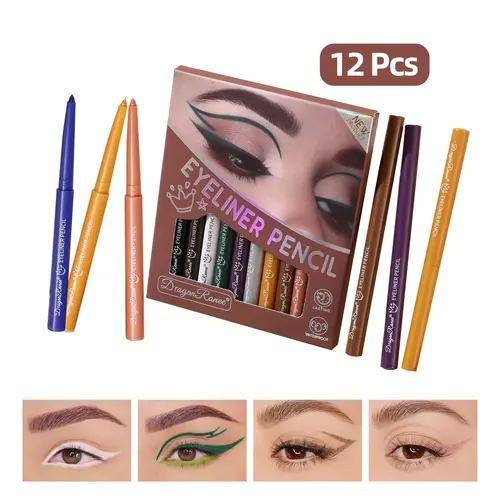 12 Pcs Waterproof Long-Lasting Bold Colors Eyeliner Pencil Set, Eyeliner Cosmetic for Trend Eye Art, Creative Eye Makeup Supplies