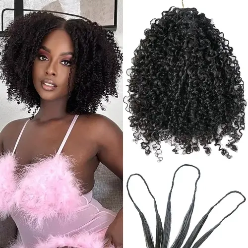 Pobokix Kinky Curly Brazilian Human Hair Crochet Extensions - Pre-Separated, Reusable Feather Design, Feather Crochet Fit, Thick Bundles, Deep Curly Wave, Knee Length, All Seasons, for Women