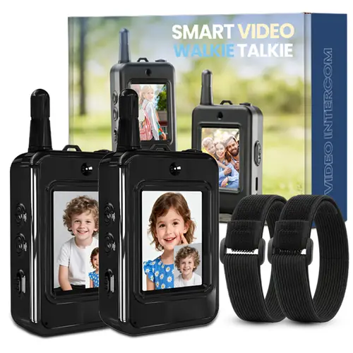 Kids' 2-Pack Black Rechargeable Wireless Video Walkie Talkies - Handheld Remote Video Intercom with Batteries, Indoor Outdoor Toys, Camping Gifts for 3-12 Years Old Kids