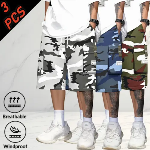 Men’s 3-pack summer camouflage cargo shorts, knee-length, plus size, loose fit—versatile color-block casual shorts for everyday wear and outings fathersdaygift,father'sdaygifts summerwins