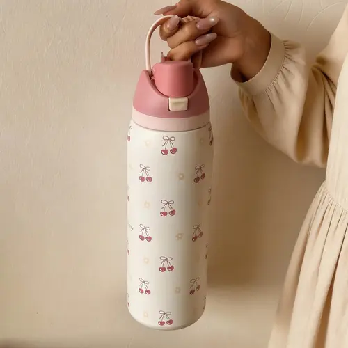 Double Layer Stainless Steel Insulated Cup Tumbler, 24oz/32oz/40oz Cherry Blossom Design, Cold Retention, Straw Included, Ideal for Outdoor Travel Gym Home Office School