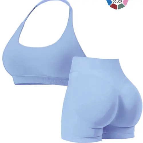 Women's Halter Neck Sports Bra & High Waist Shorts Set, Fitness Outfits, Seamless Slim Fit Workout, High Stretch Activewear, Breathable Quick Dry for Yoga Running Casual Wear