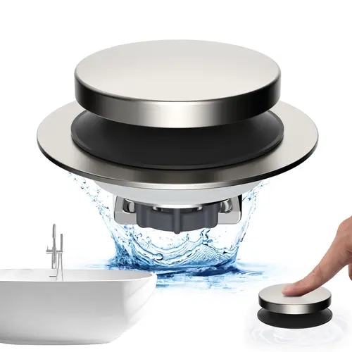 Hibbent Modern Stainless Steel Pop-up Drain Stopper with 4 Silicone Ring Fit - ABS, Rubber, Plastic Hair Catcher Strainer, Bathroom Bathtub Plug for 1.5"-2.4" Drain Holes