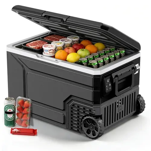 Kismile 12 Volt Refrigerator 68QT(64L) Compressor Electric Cooler, Car Fridge -4℉~68℉, Portable Freezer 12V/24V DC 100-240V AC, 12V Cooler with Wheels & Handle for Travel,Camping,Truck