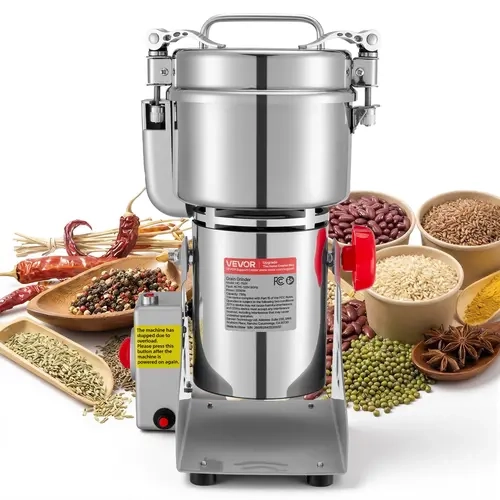 【Fallpicks】VEVOR Corded Adjustable 750g Electric Grain Mill Grinder, 2000W Motor, 28000 RPM High-Speed Durable Build Stainless Steel Pulverizer, 30-300 Mesh Control, Automatic Stop Locking Lid Safe Dry Grinder (270° Swing Type)