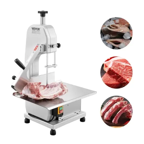 VEVOR Commercial Electric Meat Bandsaw - 650W Pure Copper Strong Motor, Sturdy Stainless Steel Countertop Machine, 12.4x18.1" Workbench, 4.33" Max Cutting Thickness, Smooth, Adjustable, 1-Button Switch, Fish & Meat Cuts Bone Cutter for Commercial Users