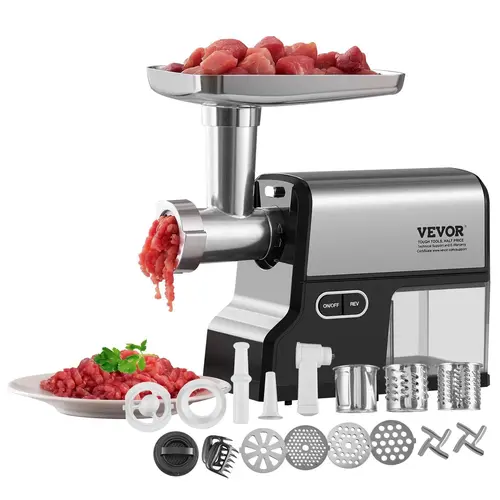【Fallpicks】VEVOR Electric Stainless Steel Meat Grinder - 450W Motor, 3lb/min Capacity, 2.96kg Lightweight Mincer, 3 Plate Texture Set, Sausage Maker with Sausage Stuffing Tube, Kubbe Kit, Easy Disassembly for Home Kitchen Use