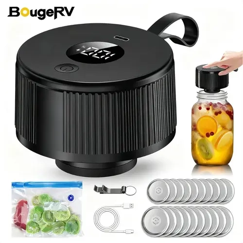 BougeRV 3-in-1 Electric Mason Jar Vacuum Sealer Kit, Upgraded Handheld for Wide & Regular Mouth Mason Jars, Containers, Bags, Auto Stop, Ideal for ‌Home Cooks, DIY Enthusiasts