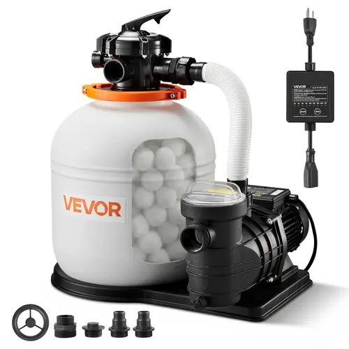 【DealsForYouDays】VEVOR FlashPure Sand Filter Pump, 16 in for Above Ground Pool, 1 HP 4400 GPH, Swimming Pool Filter System with Timer, 6X Faster Filtration with Media Installed, Leak-Resistant, Ready to Use Out of Box, Pool Accessories