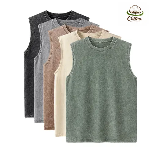 Men’s 5-Pack Vintage Washed Sleeveless Tank Tops, Casual Crew Neck Athletic Shirts, Suitable for Gym, Daily Workouts, Fitness, and Streetwear,summerwins,father'sdaygifts