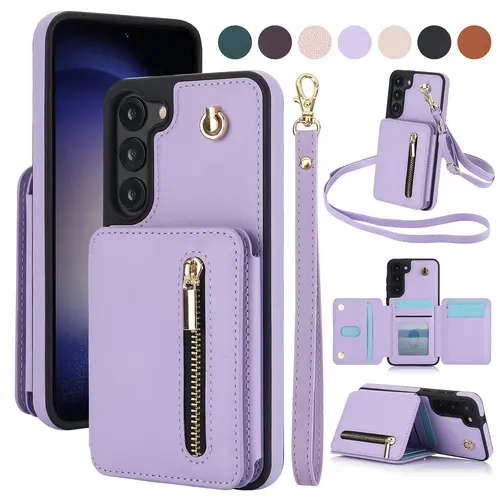 PU Leather RFID Blocking Wallet Case  for Samsung Galaxy S26 Ultra Plus S25 S24 S23 S22 Ultra Plus, with Flip Stand, Crossbody Lanyard Strap & Wristband Shockproof Case