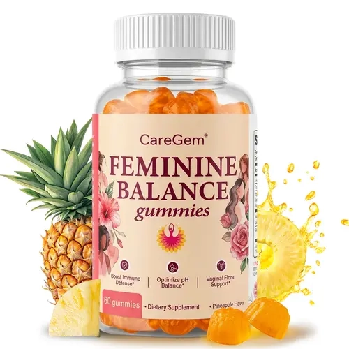 CareGem Feminine Probiotic Gummies for Women - Pineapple Flavor, 60 Pieces, FDA Registered, Bacillus Coagulans, pH Balance Support, Odor Control, Digestive Health, Vitamin C Dietary Supplement