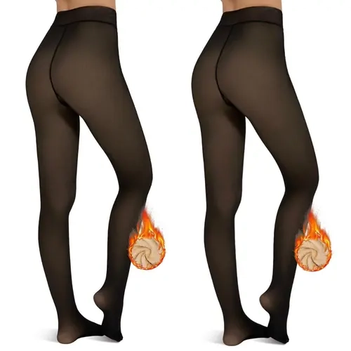 2 Pieces Tournesol Fleece Lined Tights One-Lined Seams both front and back! Womenswear Size XS - 4XL Thermal Winter Basic Tights Leggings Thick Semi-Transparent Casual Underwear Pantyhose Closed Foot Available in Light Mid Deep Skin Tone 001