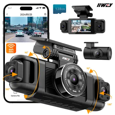 【DealsForYouDays】IIWEY N5 4-Channel 360° Dash Cam – Front Rear Left Right with Rotatable Side Cameras, 1080P + 8 IR Night Vision, 5G WiFi & App Control, G-Sensor, Parking Mode, Free 128GB SD Card, Hd Car Dvr, Wifi Car Dashcam