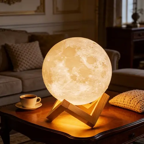 3D Printed Moon Lamp - Cordless Rechargeable Touch Dimmable LED Lights, Portable Camping & Bedroom Desk Light, Unique Room Decor House Decor, Perfect Gift for Space Lovers