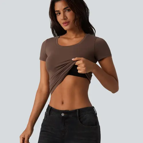 Halara Cotton Jersey Scoop Neck Short Sleeve Built-in Bra Casual T-Shirt