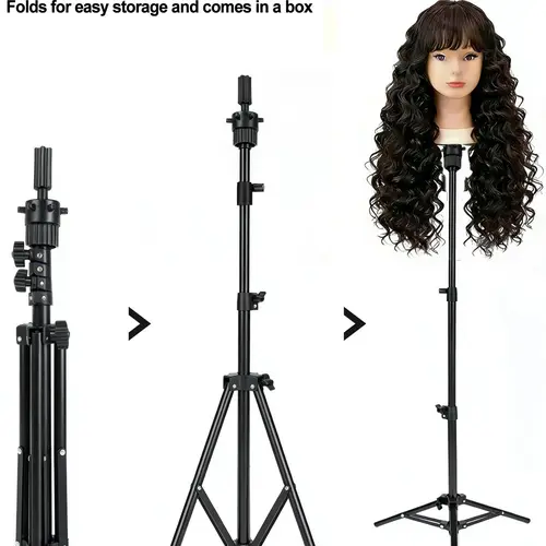43 Inch Adjustable Wig Stand Tripod, Mini Mannequin Head Stand for Training, Styling, Cosmetology, Salon Use, Easy Storage