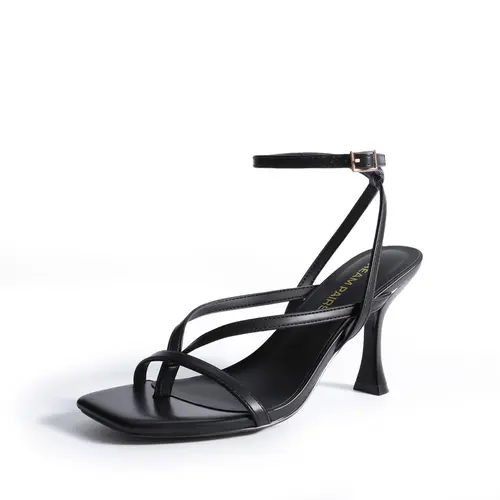 DREAM PAIRS Women's Square Heel Sandals - 3.35-inch, Strappy Toe Thong, Ankle Strap, Elegant Minimalist Chic, Plush PU Footbed, Anti-Slip Sole, Comfortable Heels, Shoes for Women, Business & Party Event Footwear