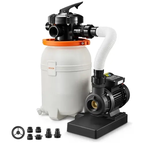 VEVOR Above Ground Pool Sand Filter Pump (0.33 HP/0.75 HP Motor, 10/12/13/16 in, 3000 GPH, No Timer), Multi-Mode 6-Way Valve (Backwash/Rinse/Waste), Pre-Assembled Core, Leak-Resistant, Thermoplastic-Copper, High-Efficiency Filtration for Pool Owners