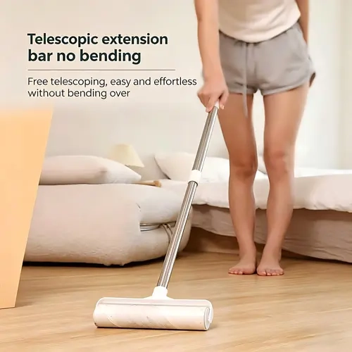 Portable Fixed-Length Lint Roller Tool - Lightweight Pole Handle, Disposable Heads, Ultra-Strong Adhesive, Comfortable Grip, No Bending/Climbing for Home Cleaning (Ideal for Busy Families’ Couch, Carpet)
