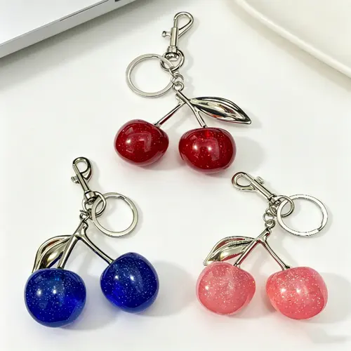 Cute Cherry Design Sparkly Bag Charm, Fashionable BagKeychain for Women & Girls, Trendy All-match & ExquisiteBag Charm for Birthday Gift, Purse Accessories