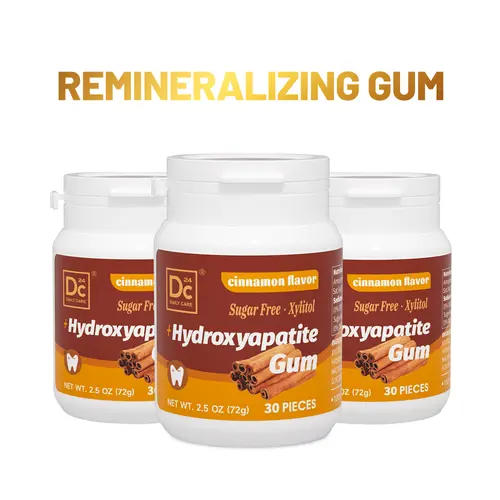 DC24 Daily Care Hydroxyapatite (HAP) Xylitol Sugarless Gum - Low Calories, Natural Ingredients, Sugarfree, Aspartame & Sucralose Free, Cinnamon Flavor, 30 Pieces/Pack, Healthy Choice for Dental Care, Fresh Breath Support, Prop 65 Safe, Ambient Adult Use