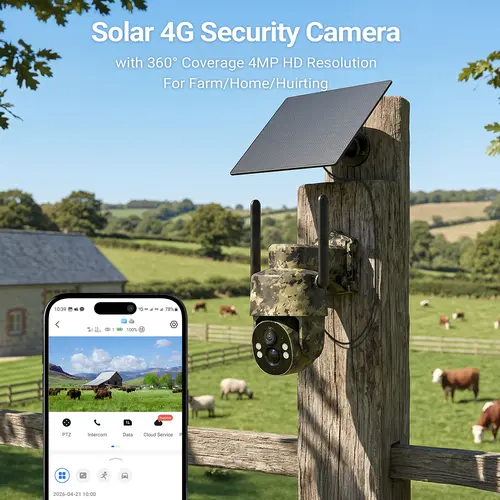 [TechVibes]4G Solar Powered Camouflage Security Camera CB174S, 4MP HD Color Night Vision, Built-in Cellular Card, No WiFi Outdoor Camera for Farm/Home with IP65 Waterproof, 4G LTE Data Service need activate Lens Card tiktokshop, Digital