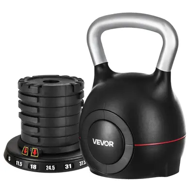 【FathersDayGift】VEVOR Adjustable Kettlebell, 7 Weight Levels (5,11.5,18,24.5,31,37.5,44 lbs) Weights, Die-Cast Aluminum & ABS Material, At Home Gym Equipment for Grip Strength Training & Full-Body Cross-Training