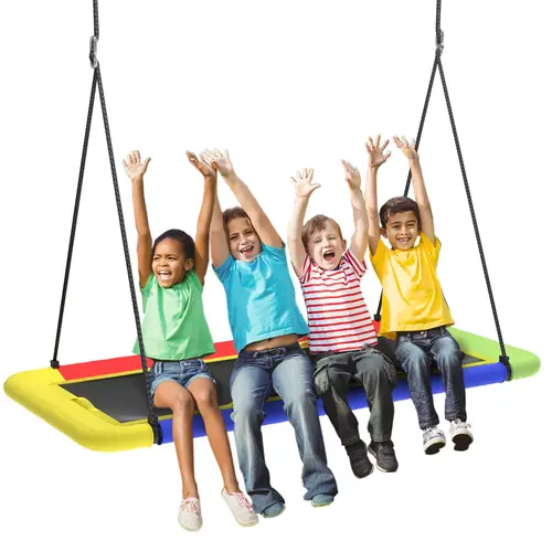 Hotjump 60in Unisex Rectangle Platform Tree Swing - Giant Sports Swing with 60in Adjustable Strap, Waterproof Textilene Fabric, Bolt/Wrench-Free Plastic Connection, Steel Foam Padding, All Seasons Backyard Outdoor Play Set, Birthday Gifts for Kids