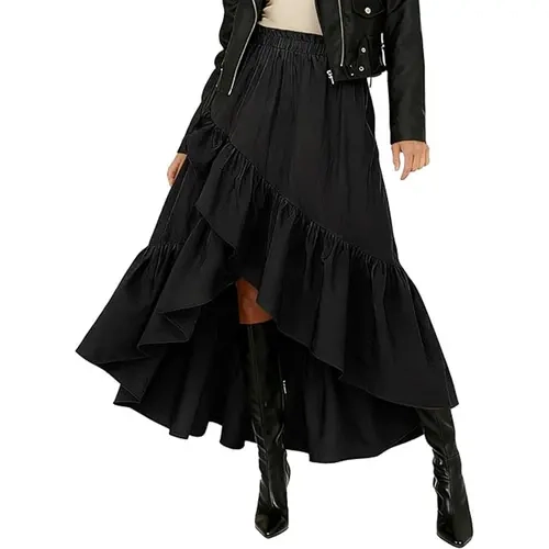 Bsubseach Women's Soft Boho Western High-Waist Asymmetrical Wrap Maxi Skirt - Solid, Lightweight, Casual Polyester Fabric, Ruffle High-Low Hem, Side Slit, Beach Wear, Matching Tank Top, Blouse, Corset Tops, Costumes, Skirts for Women