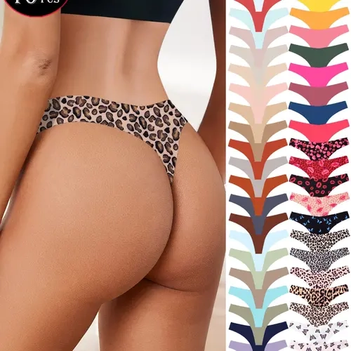 Randomly packed 5/7/10 pieces Women's Low-Waist Underwear Solid Color Simple Leopard Print Soft and Elastic Fabric Women's Sexy Animal Print Bikini Underwear Set Floral Print Bikinis Bikini Sets