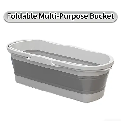 Meyra 15L/4.12gal Multi-Functional Folding Rectangular Rubber-ABS Cleaning Bucket with Handle, Leakproof Wear-Resistant Collapsible Home Goods Tub - Bathroom Accessory for Mopping Floors, Camping