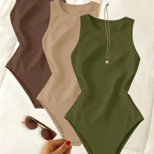 Women's New Sleeveless Jumpsuit, Slim Fit Basic Plain Color Backless Top, Casual All-Season, Versatile Inner and Outer Wear