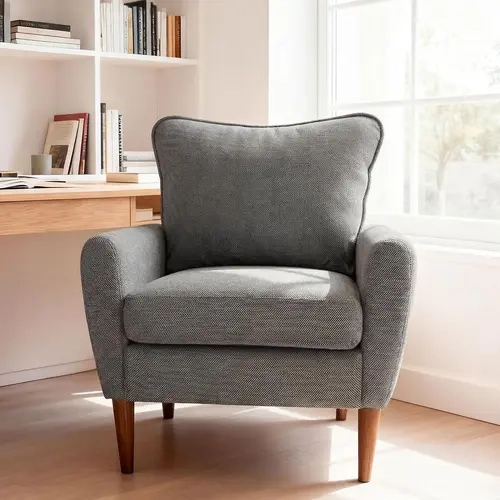 Sweetcrispy Midcentury Modern Style Minimalist Accent Chair - Ergonomic Angled Seat, High-Density Foam, 380lb Capacity, Stable Wood Legs, Easy-Clean Premium Polyester Fabric, Supportive Sitting, Durable Seated Living Room Furniture for Reading Nook