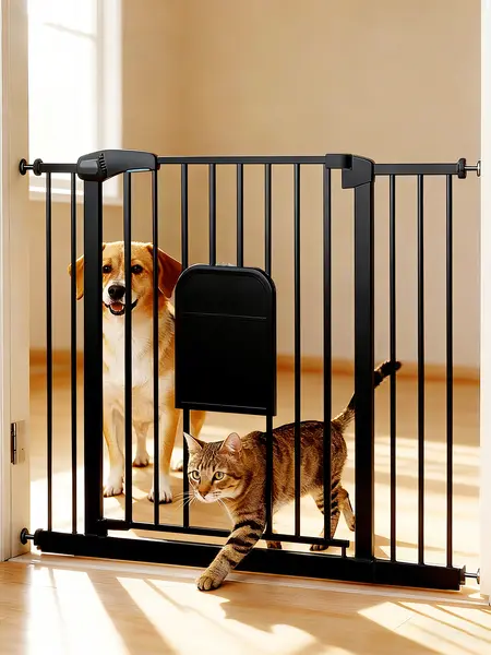 Adjustable Pet Gate with Cat Door, Auto-Close Pressure-Mounted Safety Gate for Doorways & Stairs – Ideal for Multi-Pet Homes (29–45 Inches, White/black)