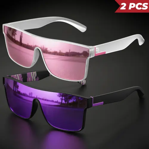 Multi-Color Men's 2-Piece Outdoor Sports Sunglasses - UV400 Shield, 1-Piece Lens Wrap-Around, Lightweight Easy-to-Carry Travel Eyewear for Cycling, Driving, Female Sunglasses for Women