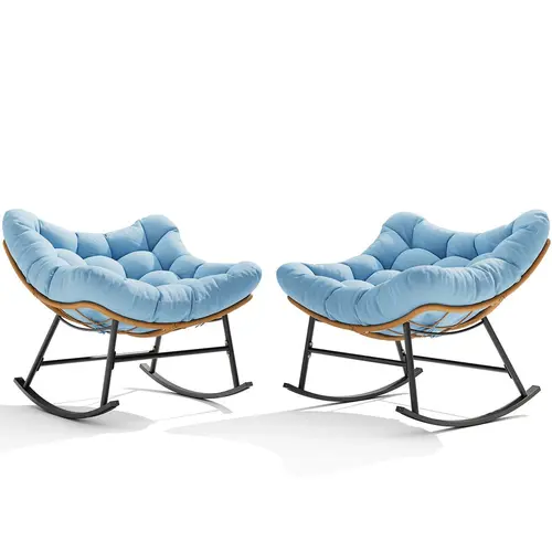Sikaic 2PCS Outdoor Rattan Rocking Chair with Thick Cushion Modern Indoor Patio Papasan Rocker, Comfy Wicker Reading Lounge, Indoor Egg Chair for Bedroom, Living Room, Balcony, Porch, Backyard, Garden, Home Furniture Christmas Gifts [TiktokShopFallDealsFo
