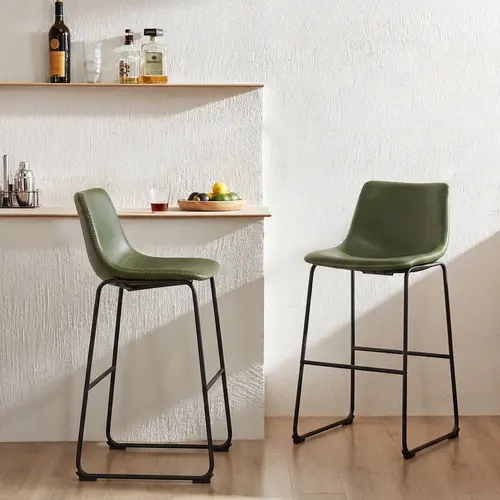 Sweetcrispy 2-Piece Armless Leather Bar Stool Set - Counter Height, Heavy Duty Back Saver Home Bar Furniture, Metal Legs, Sturdy Frame, Easy to Clean, Anti-Slip & Anti-Scratch Protectors, Modern Indoor Kitchen Island Seating with Assembly Guide