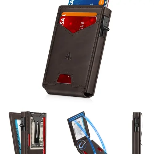 Men's Ultra-Thin Wallet, Slim Wallet, Simple Design Minimalist Wallet with Money Clip and ID Window, Anti-Rfid Pop-Out Credit Card Holder, Smart Wallet Holds 9-13 Cards, Rfid Protected Wallet, Rfid Blocking Wallets