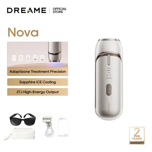 Dreame Nova Single Item Body Hair Removal Device - Dual-Lamp 27J High-Energy Output, Sapphire ICE Cooling, 3.9cm² Window, 0.2s Flash, Adaptizone AI Detection, Photon Skincare, Silicone-Infused, Women's Bikini & Full-Body Use (Up to 96% Reduction)